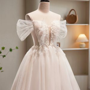 Champagne Tulle Sequins Short Prom Dress, Cute A-Line Homecoming Dress